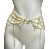 NNEOBA Retro Multilayer Pearl Waist Chain Belt Women (D)