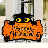 Black Cat Halloween Wooden Hanging Sign
