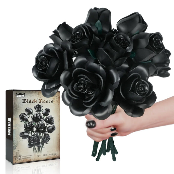 NNEOBA Black Rose Building Block Set Gothic Bouquet (12 PCS)
