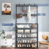 Multifunctional Free-Standing Coat and Shoe Rack Organizer with Storage Shelves and Hooks