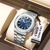 NNEOBA Watch for Men Stainless Steel Square Waterproof Quartz (Blue)