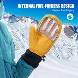 NNEOBA Ski Gloves Leather Snowboard Mittens - Men & Women