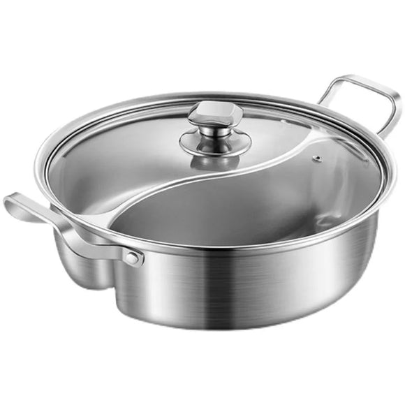 NNEOBA 32cm 316 Stainless Steel Twin Divided Hot Pot Silver