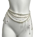 NNEOBA Retro Multilayer Pearl Waist Chain Belt Women (A)