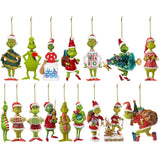 17Pcs 2D Green Monster Christmas Ornaments Flat Acrylic