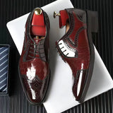 NNEOBA Men Leather Slip-On Brogue Oxford Loafers (Wine Red)