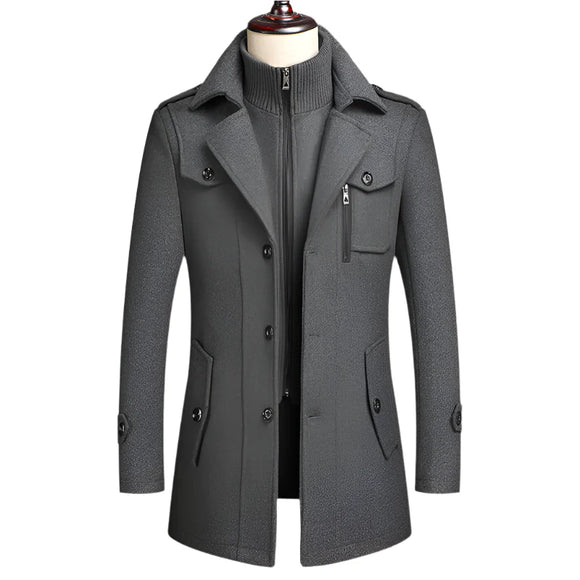 NNEOBA Men's Double Collar Wool Business Coat Winter (Gray)