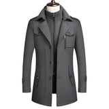 NNEOBA Men's Double Collar Wool Business Coat Winter (Gray)