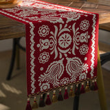 Red Geometric Christmas Elk Table Runner