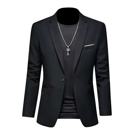 NNEOBA Mens Slim Fit Casual Suit Jacket Single Button (Black)