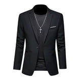 NNEOBA Mens Slim Fit Casual Suit Jacket Single Button (Black)