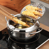 NNEOBA 3.2L Stainless Steel Oil Pan with Thermometer Fryer with Lid Silver