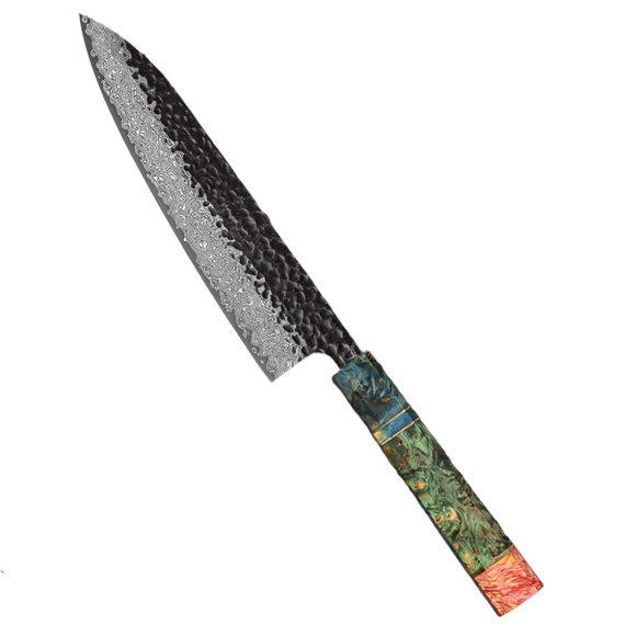 NNEOBA 8-Inch Forged Damascus Steel Chef Knife Custom Stainless Blade Green
