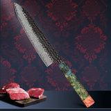 NNEOBA 8-Inch Forged Damascus Steel Chef Knife Custom Stainless Blade Green