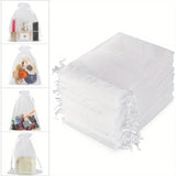 100-Piece White Random Mesh Organza Drawstring Gift Bags