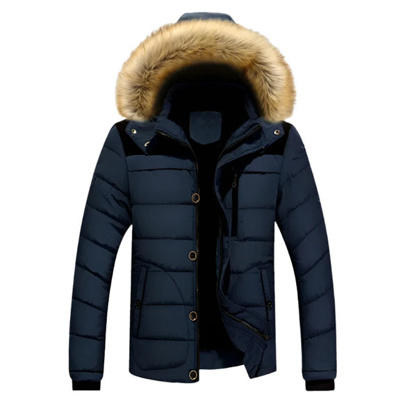 NNEOBA Men's Thick Hooded Winter Parka Jacket Coat (Dark Blue)