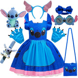 Stitch-Inspired Girls' Cosplay Dress and Accessories Set