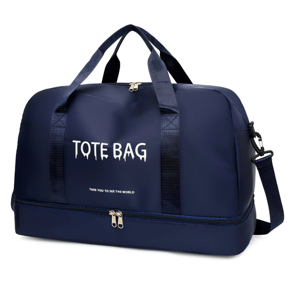 NNEOBA Travel Duffle Bag with Shoe Compartment & Strap (Deep Blue)