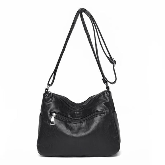 NNEOBA Women's Multi-Layer Leather Shoulder Crossbody Bag (Black)