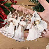 12pcs Wooden Christmas Angel Ornaments Flat 2D Hanging Decor