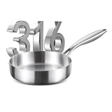 NNEOBA 20cm Tri-Ply 304 Stainless Steel Frying Pan Uncoated Silver