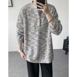 NNEOBA Korean Style Striped Henley Knit Sweater