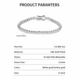 14K Gold Filled 2.5mm Moissanite Tennis Bracelet – Round Bezel Chain Bracelet for Women