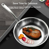 NNEOBA 30cm 304 Stainless Steel Wok Frying Pan Nano Non-Stick Silver