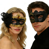 2Pcs Men Women Half Face Masks Couple Masks Sexy Painted Masquerade Mask Wedding Carnival Performance Costume Prom Party Supply