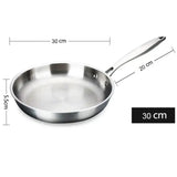 NNEOBA 30cm 304 Stainless Steel Wok Frying Pan Nano Non-Stick Silver
