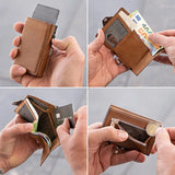 Genuine Leather Pop-Up Card Wallet with Coin Pocket