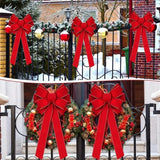 Large Red Velvet Christmas Bow with Gold Glitter Edge