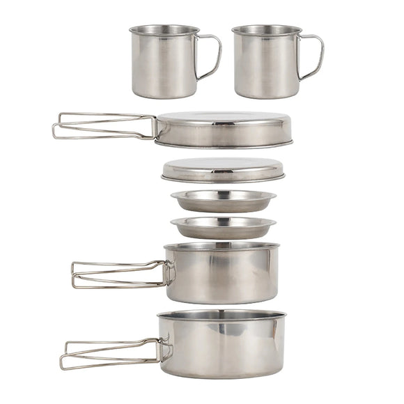 NNEOBA 8-Piece Camping Cookware Mess Kit Silver