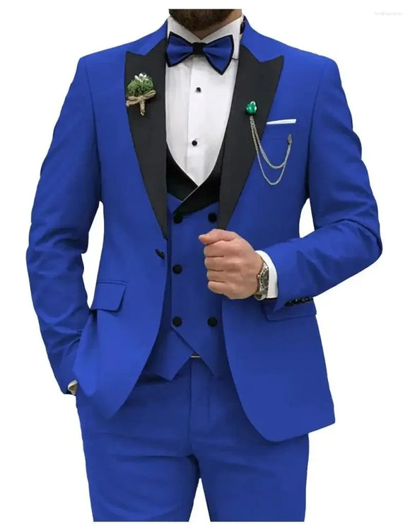 NNEOBA Men's Slim Fit 3-Piece Suit Formal Set (Blue)