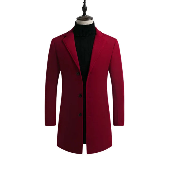 NNEOBA Men's Cotton Wool Blend Long Windbreaker Coat (Black Red)