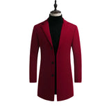 NNEOBA Men's Cotton Wool Blend Long Windbreaker Coat (Black Red)