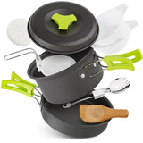 NNEOBA 9-Piece Camping Cookware Set Green