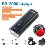 NNEOBA 2000 Lumens LED Rechargeable Bike Light Set Front Rear Black