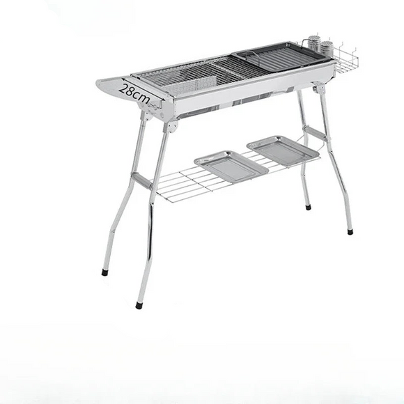 NNEOBA Portable Outdoor Stainless Steel Charcoal Grill Foldable BBQ Tool Silver