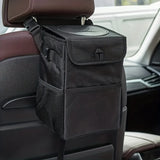 NNEOBA Car Trash Can with Lid Storage Pockets 100% Leak Proof Black