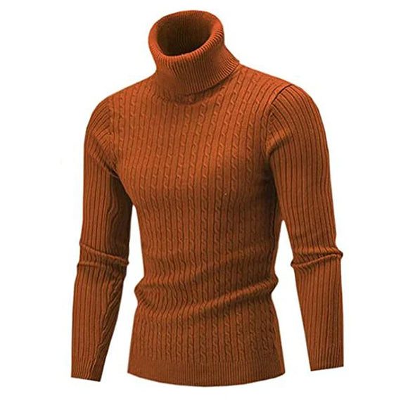 NNEOBA Men's Turtleneck Warm Pullover Knitted Sweater (Brown)