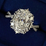 Sterling Silver 1 Carat Oval Moissanite Ring – Vintage Elegant Statement Ring for Women