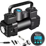 NNEOBA 12V 150PSI Heavy-Duty Dual Cylinder Air Compressor Digital Tire Inflator Black