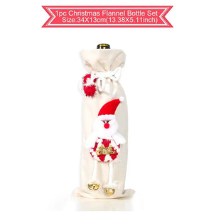NNEOBA Merry Christmas Wine Bottle Cover - Festive Xmas Flannel Decoration