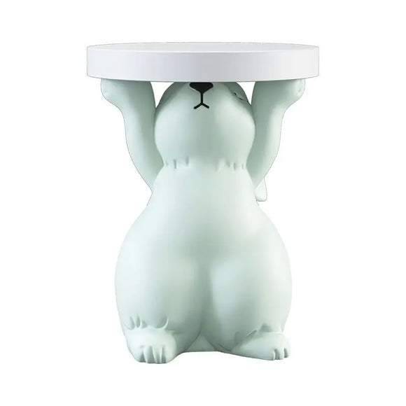 NNEOBA Artistic Rabbit Statue Tea Table - Light Green Round Side Table for Home Decor