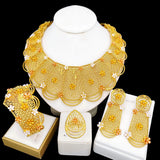 NNEOBA Jewelry Set Women Tricolor Necklace Earrings Bracelet Ring