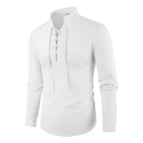 Men's Vintage V-Neck Cotton Linen Long Sleeve Shirt