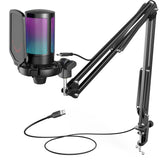 NNEOBA USB Gaming Microphone Kit RGB Cardioid Mic with Arm Stand