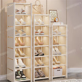 NNEOBA 8-Layer Foldable Shoe Rack Organizer - Space-Saving Wall Corner Storage (White)