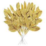 10Pcs Gold Glitter Christmas Leaves – 34 cm Artificial Branch Picks